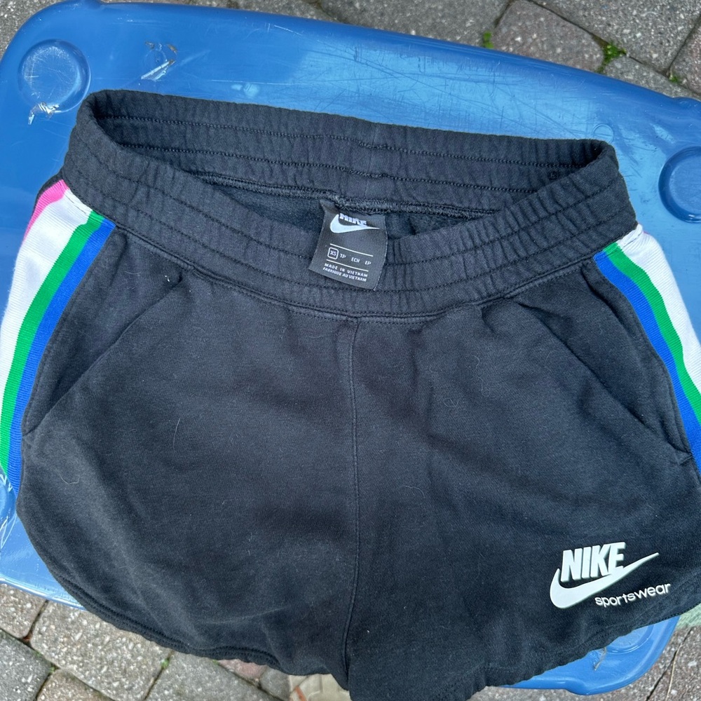 Nike Black Shorts with Blue and Green Stripes